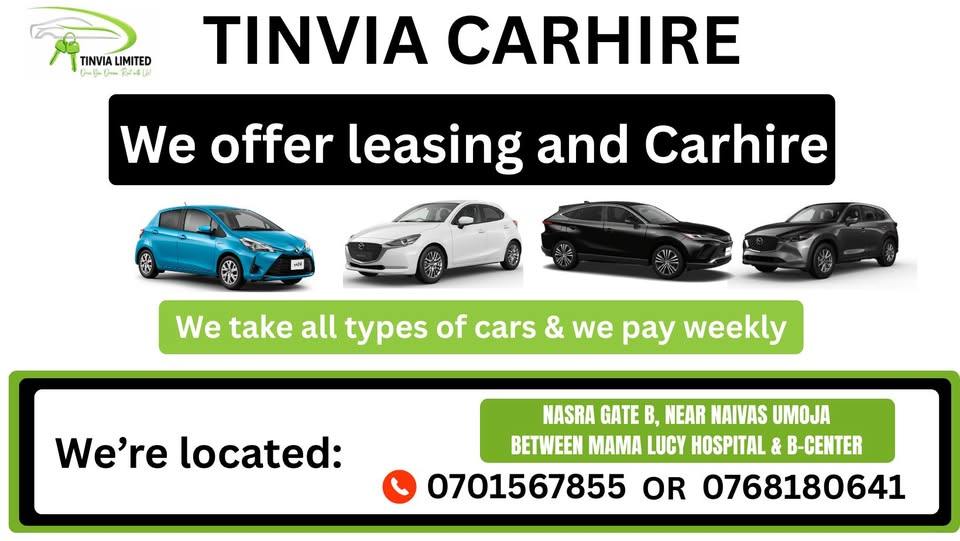 Tinvia Car Hire cover poster with hire and leasing details