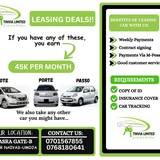 Tinvia compact leasing poster showing Nissan Note, Toyota Porte, and Toyota Passo